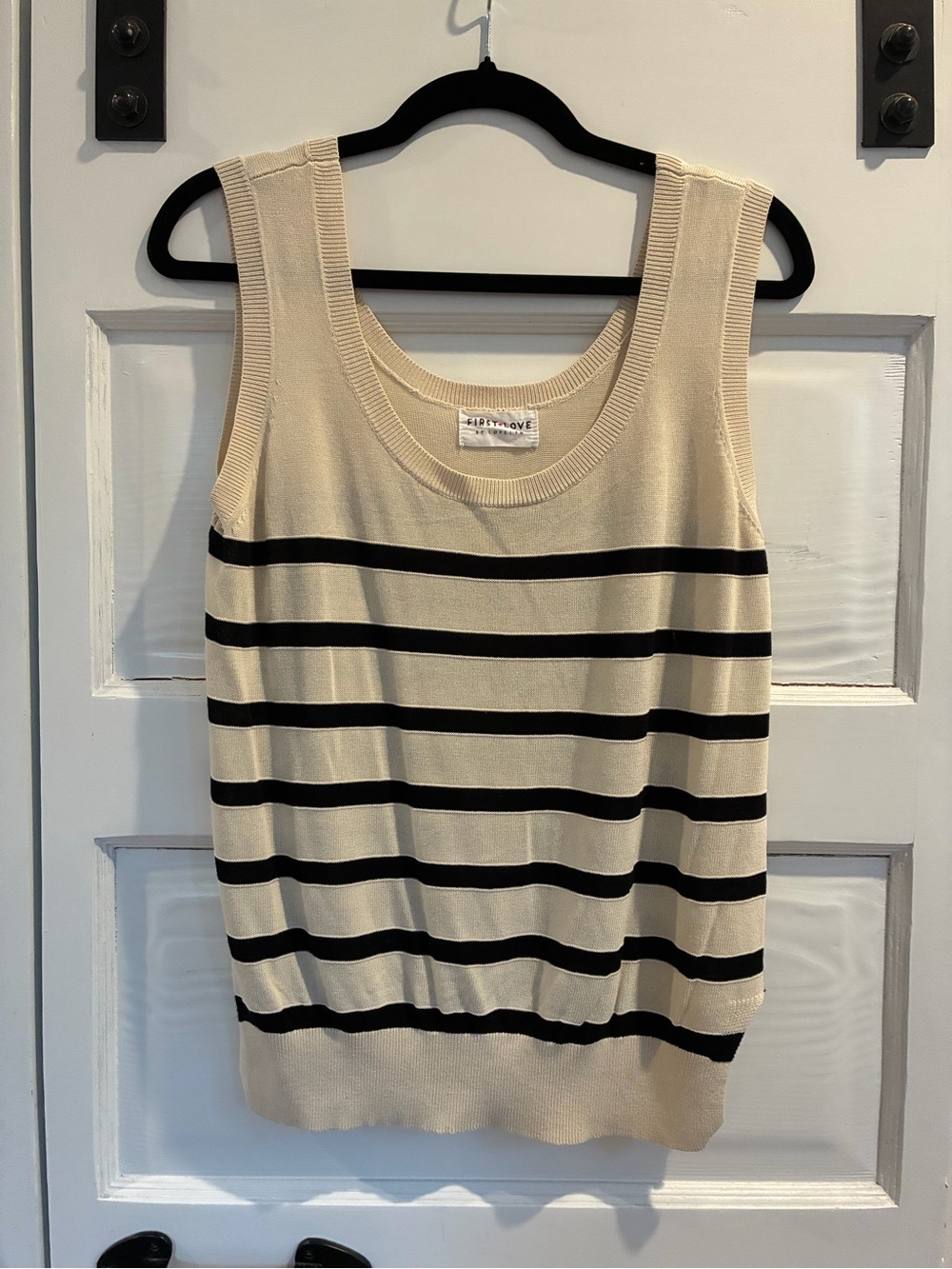 FIRST LOVE Cream and Black Striped Knit Tank